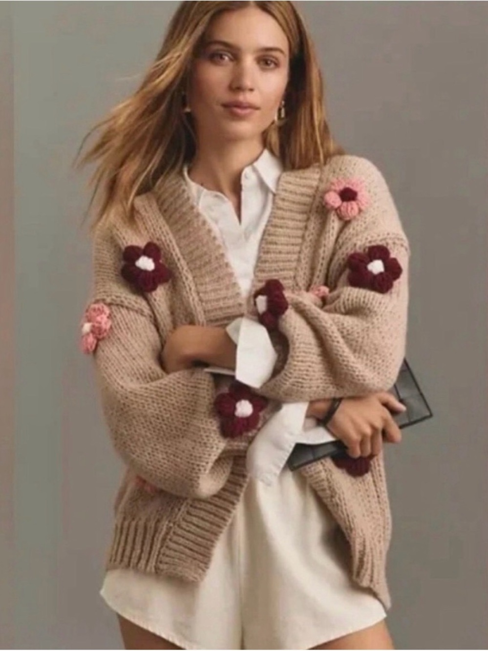 Anthropologie x Duchamp The Susannah 3D Floral Chunky Knit Cardigan Sweater OS